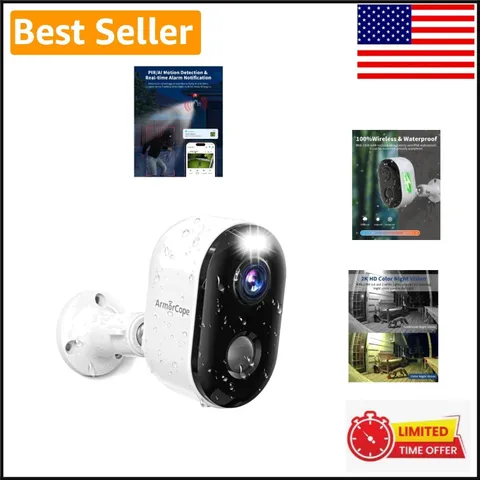 Wireless Outdoor Security Camera - 2k Night Vision, AI Motion Detection & Siren