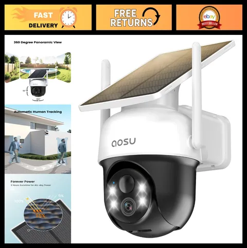 Outdoor Wireless Solar Security Camera for Home Surveillance with Fixed Solar Pa