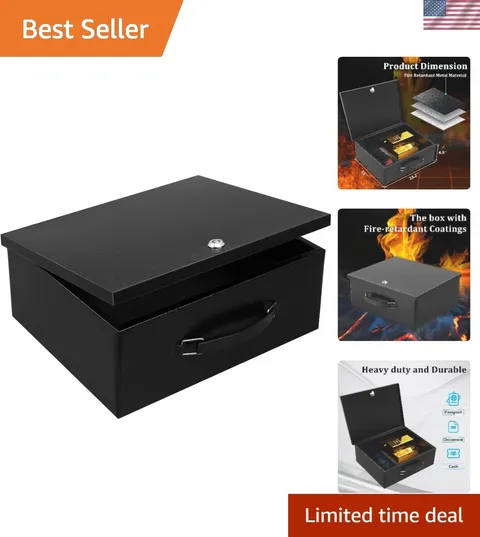 Portable Metal Safe Box with Key Lock - Fire Resistant Storage for Documents,...