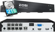 ZOSI 4K 8CH POE NVR with 2TB HDD 8 Channel 8MP Network Video Recorder Detection