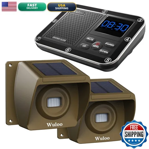 Wuloo Solar Driveway Alarm Wireless 1800ft Range Motion Sensor 1&2-Brown