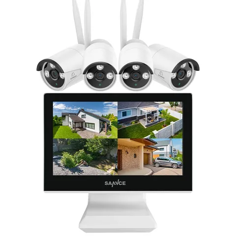 SANNCE 4 Pcs IP Cameras 10CH Wireless Security System, 5MP NVR w/ 10.1'' LCD