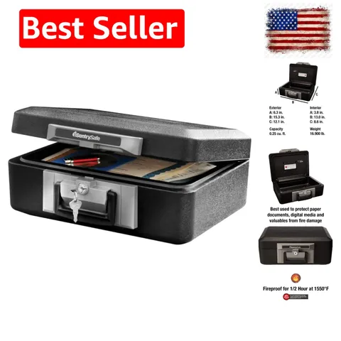 Fireproof Safe Box with Key Lock, Chest Safe with Carrying Handle to Secure M...