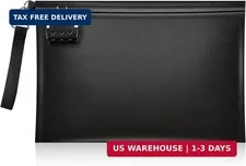 Fireproof Document Bag with Lock and Zipper, 13.8"x9.8"x0.8" Holder for Cash, A4