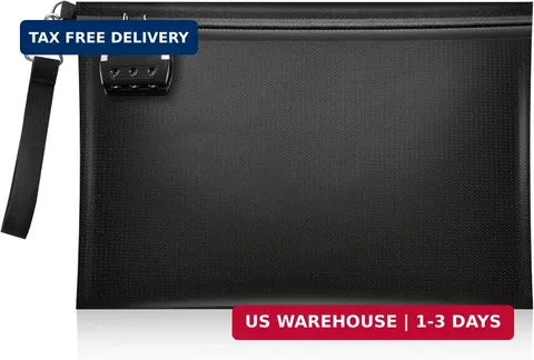 Fireproof Document Bag with Lock and Zipper, 13.8"x9.8"x0.8" Holder for Cash, A4