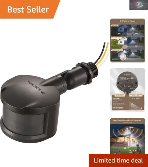 180° Adjustable Motion Sensor with 60-Foot Range & Dusk-to-Dawn Modes