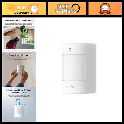 Pet-Friendly Motion Sensor Detector, 5-Year Battery, Easy Install, Filters Pets