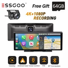 4K 10.26-Inch Dash Cam Wireless Carplay Android Auto Dual Lens Car DVR WiFi US