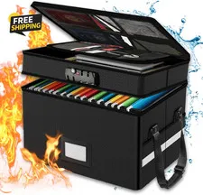 Fireproof Document Box with Lock, 2 Layer Fire Proof File  with Handle
