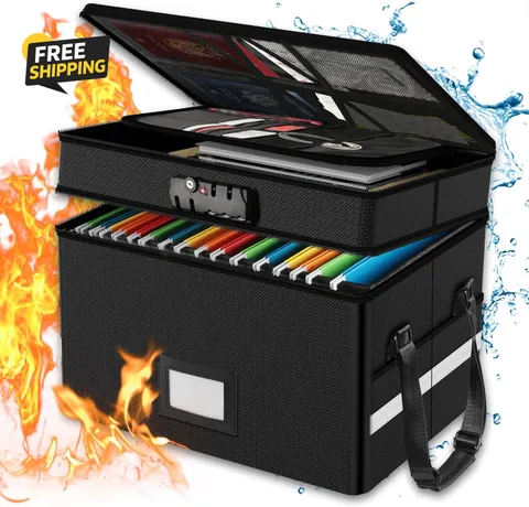 Fireproof Document Box with Lock, 2 Layer Fire Proof File  with Handle