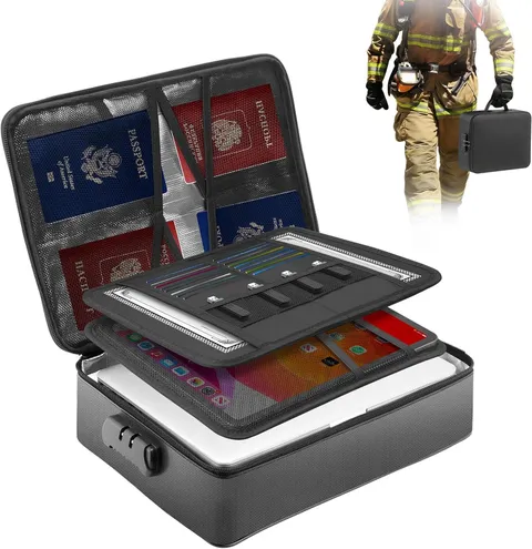 Fireproof Document Box with Lock - Upgraded Waterproof Fireproof Document Bag, I