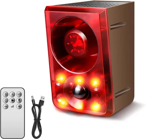 Solar Outdoor Motion Sensor Alarm, Dog Barking&Gunshot Sound,130Db Loud Noise Ma