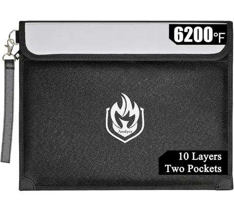 2 Pockets Fireproof Document Bag 6200°F, 10 Layers Waterproof Fireproof Money...