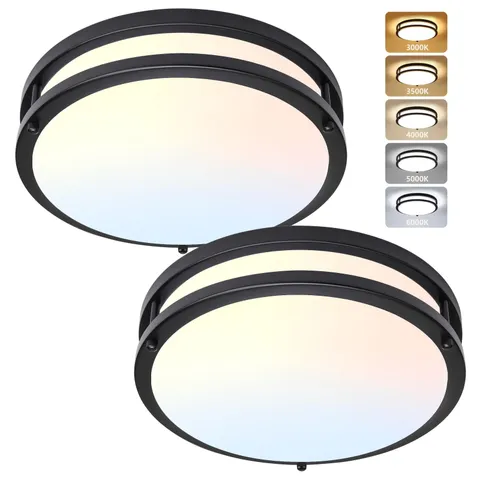 AKAARI Flush Mount Ceiling Light - 2 Pack 36W 12 Inch, Black