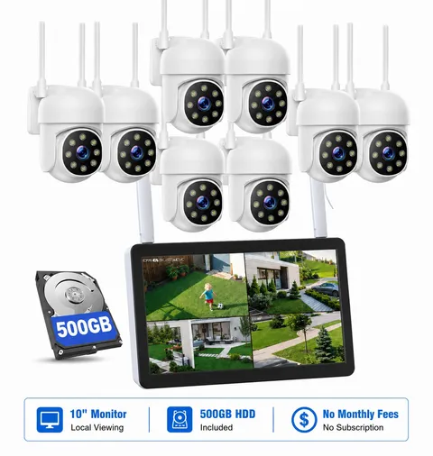 WiFi Camera Security System Wireless PTZ Outdoor Home 10" Monitor NVR CCTV Audio