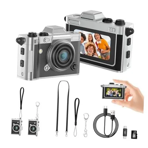 Mini Camera, Retro Keychain Digital Camera for Kids & Adults, 2K HD Black