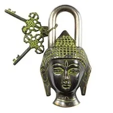 Lord Buddha Handmade Vintage Finish Garden Brass Padlock with Keys Rare Padlock