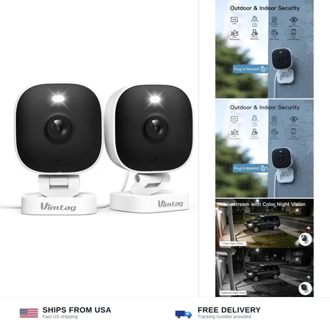 VIMTAG 2.5K Cameras for Home Security Outdoor/Indoor, Color Night Vision Secu...