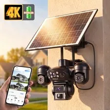 Solar Battery Powered Wireless WiFi Outdoor Pan/Tilt Security Camera System 4K