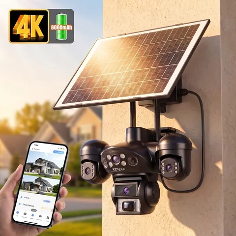 Solar Battery Powered Wireless WiFi Outdoor Pan/Tilt Security Camera System 4K