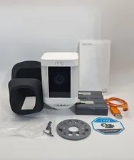 Ring Spotlight Cam Plus  w/ 2 Batteries, Silicon Cover, Dual Batt charger. Good