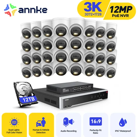 ANNKE 32CH 12MP NVR 3K POE Security Camera System Audio Recording Color Night AI