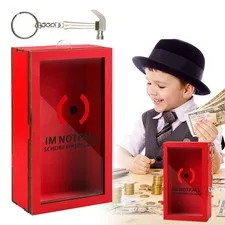 Emergency Box w/HammeZCCoin Bank Saving Money Box Red ExteriET Creative Toy fJQ