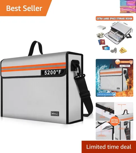 Fire Proof File Box for Documents with Shoulder Strap 5200℉ Insulated,14.9"x1...