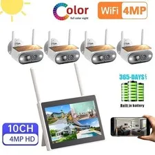 Solar Power Wireless Security Cameras System Outdoor with 10" NVR CCTV ColorVu