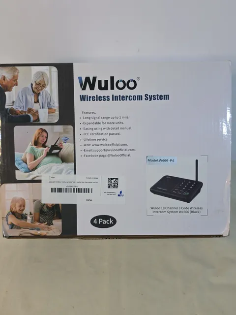 4 Pack- Wuloo W666-P4 Wireless Intercom System  Expandable 10-Channel 3 Code