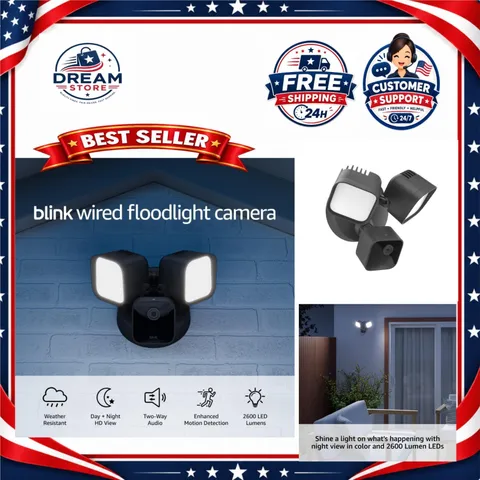 Blink Wired Floodlight Camera 1080p HD 2600 Lumens Alexa Black