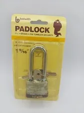 Belwith 1 9/16" Steel Padlock #3402, 2" Shackle, Bronze 4-Pin Tumbler, NOS, NEW