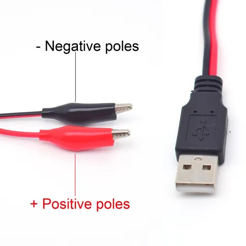 100pcs 0.5M/50cm USB 2.0 Male To Dual Alligator Clip Test Cable Lead R+B