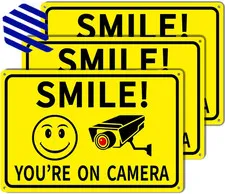 Smile You're On Camera Signs 8"x12" Rust Free Aluminum Video Surveillance 3 Pack