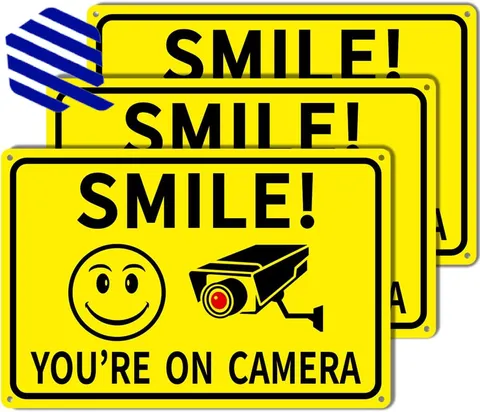 Smile You're On Camera Signs 8"x12" Rust Free Aluminum Video Surveillance 3 Pack