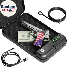 Portable Pistol Safes – Electronic Lock Box & Key Access, Silent Mode, Compact C
