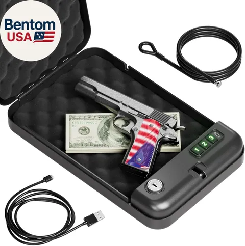 Portable Pistol Safes – Electronic Lock Box & Key Access, Silent Mode, Compact C