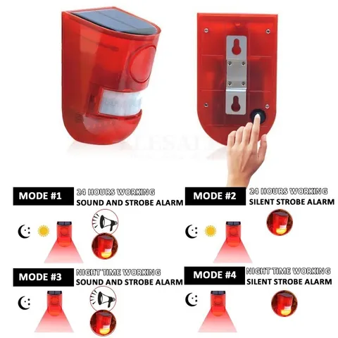 NEW Solar Motion Sensor Alarm 110dB Siren Strobe Waterproof Outdoor