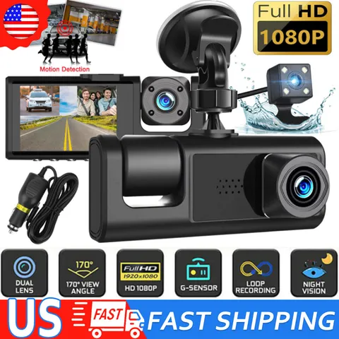 HD 1080P Car Dual Lens Dash Cam Front/Rear/Inside Video Recorder Camera G-sensor