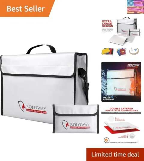 Fireproof Document & Money Bags, Large Fireproof & Water Resistant Bag 15 x 1...
