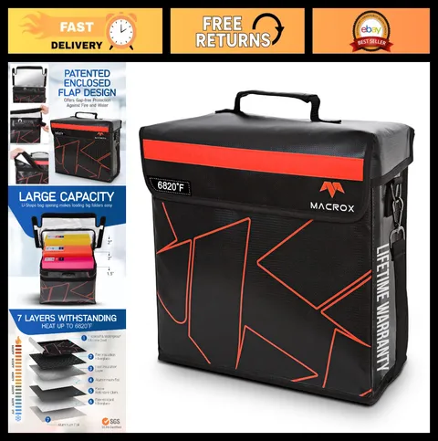 Fireproof Waterproof Document Bag with Lock, Heavy Duty Storage for Files & Valu