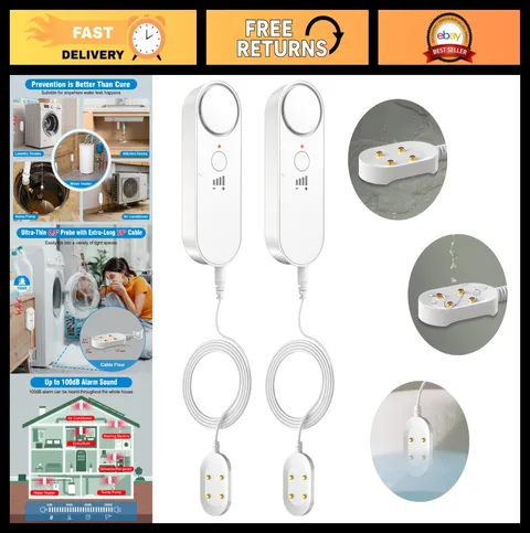3-in-1 Water Leak Alarm System with 6.5ft Detection Cable - 2 Pack for Home, RV,