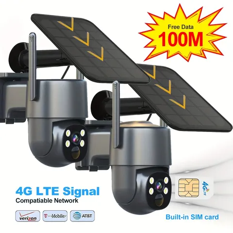 2 pack 4G solar PTZ camera , 2K QHD Resolution 4g Lte Cellular Security Cameras