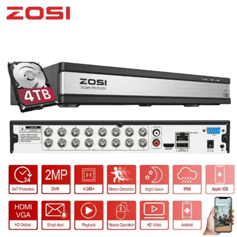 ZOSI 16CH H.265+ 1080p DVR with 4TB for Security Camera System Motion Detection