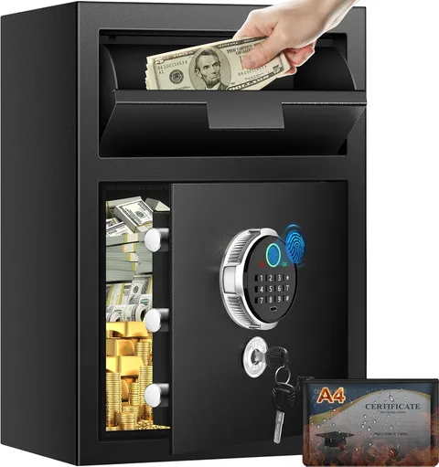 2.6 Cuft Biometric Drop Safe for Business, Anti-Theft Fingerprint Safe Box with