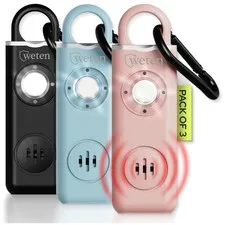 3 Pack Personal Safety Alarms 130dB Black Pink Blue
