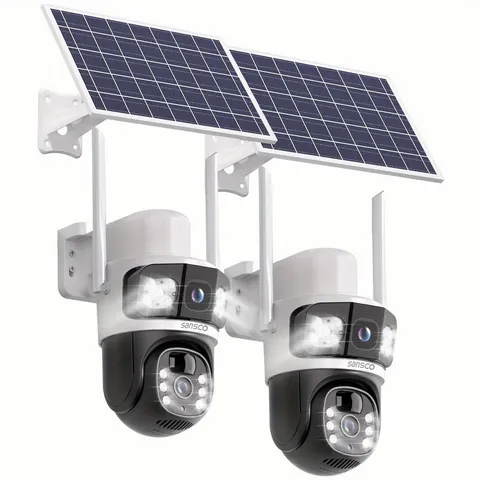 2PCS 4MP Solar Security Camera WiFi Wireless System PTZ Outdoor Dual-Lens Audio