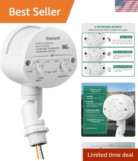 Motion Sensor, 180-Degree Replacement Motion Detector, Adjustable Time & Dete...