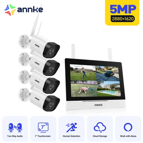 ANNKE HD 5MP Wireless AI Security Camera System 4CH 7" Monitor Two Way Audio P2P