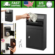 POCHAR Metal Wall Mount Locking Deposit Drop Box Safe Black